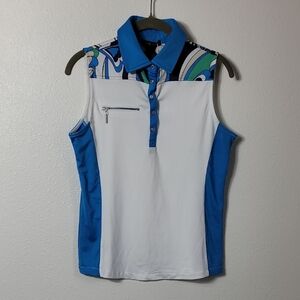 NWT Birdy & Grace Sleeveless Golf Polo Size S Malibu Dragonfly Performance Blue